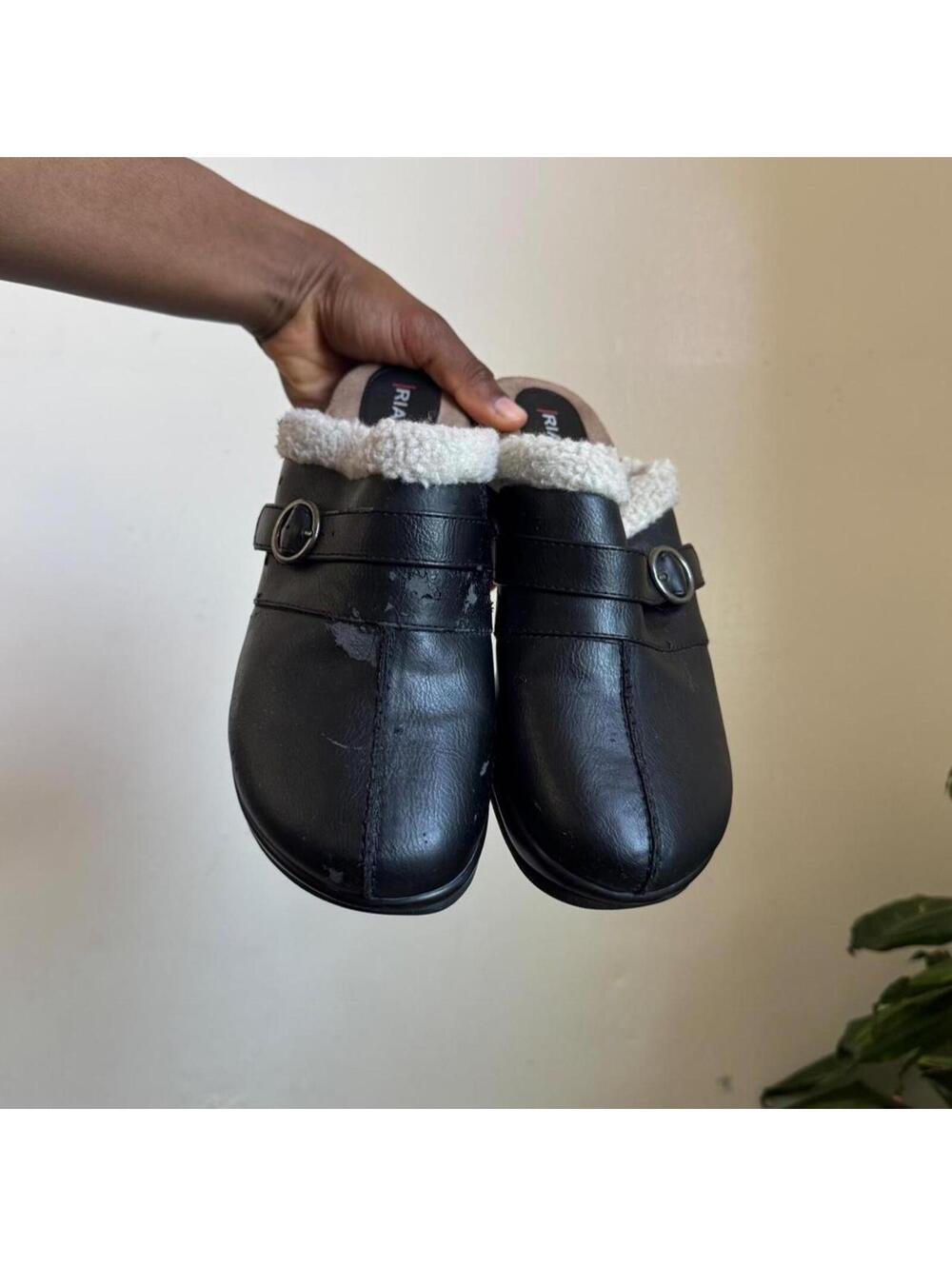 Vintage Y2K Rialto Black Faux Fur Lined‎ Clogs Mules Wedges US 8.5 - Picture 3 of 8